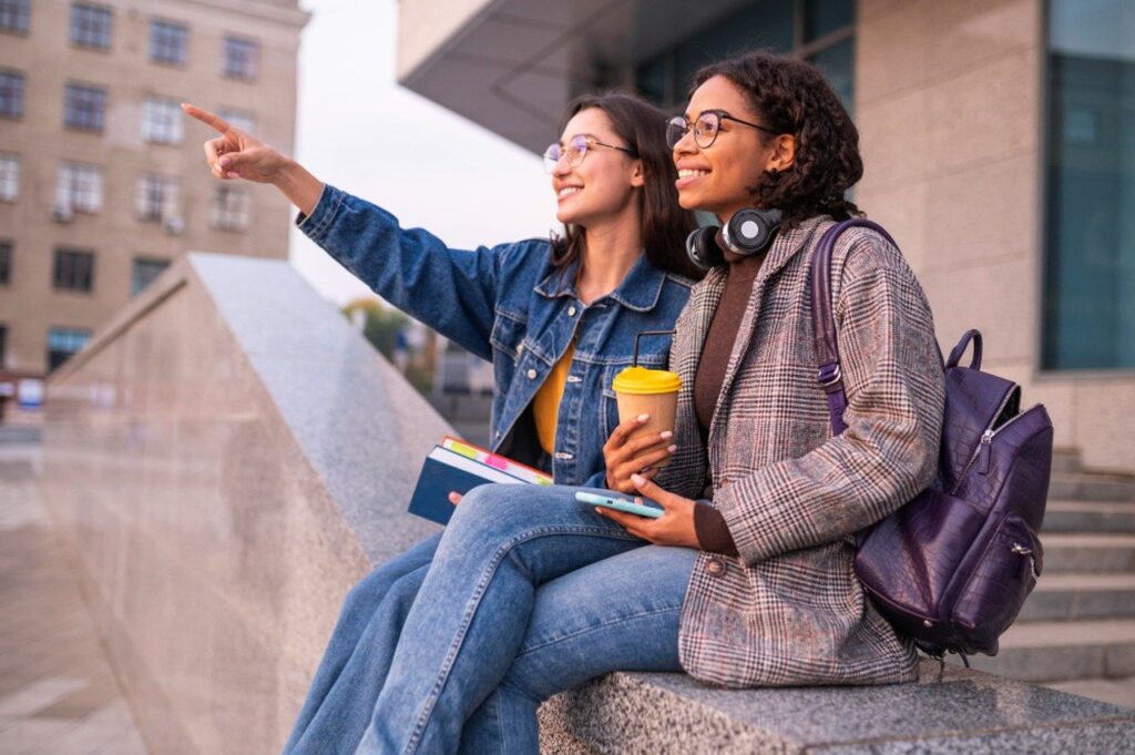 students pointing